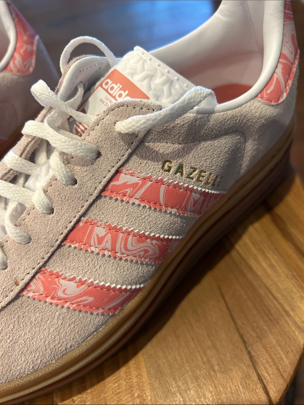 NWB adidas Gazelle Blush Suede Sneakers with Pink Swirl Accents - Picture 9 of 12